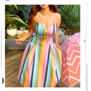 Collectif Bright and Beautiful Maxi Carnival Stripe Dress UK Size 26/US Size 22